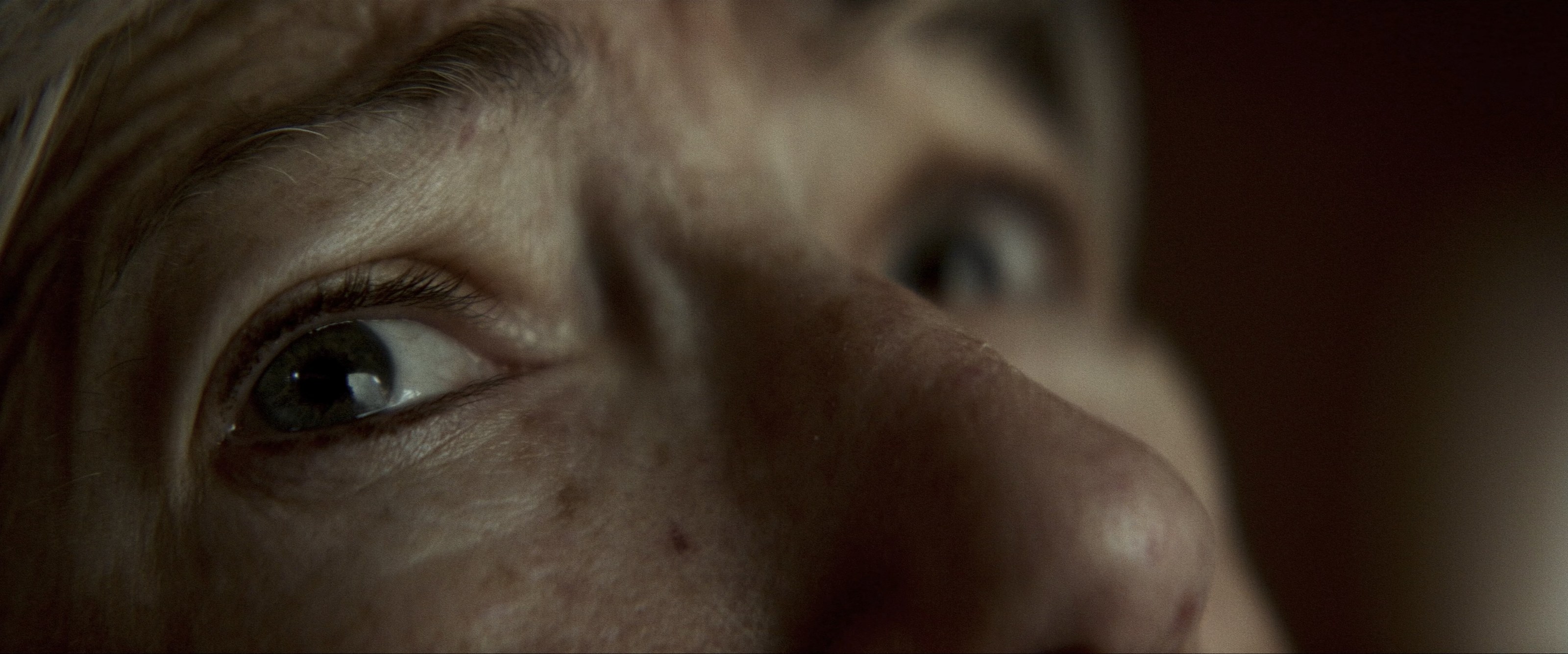 An eye in close-up. Another reflected behind.